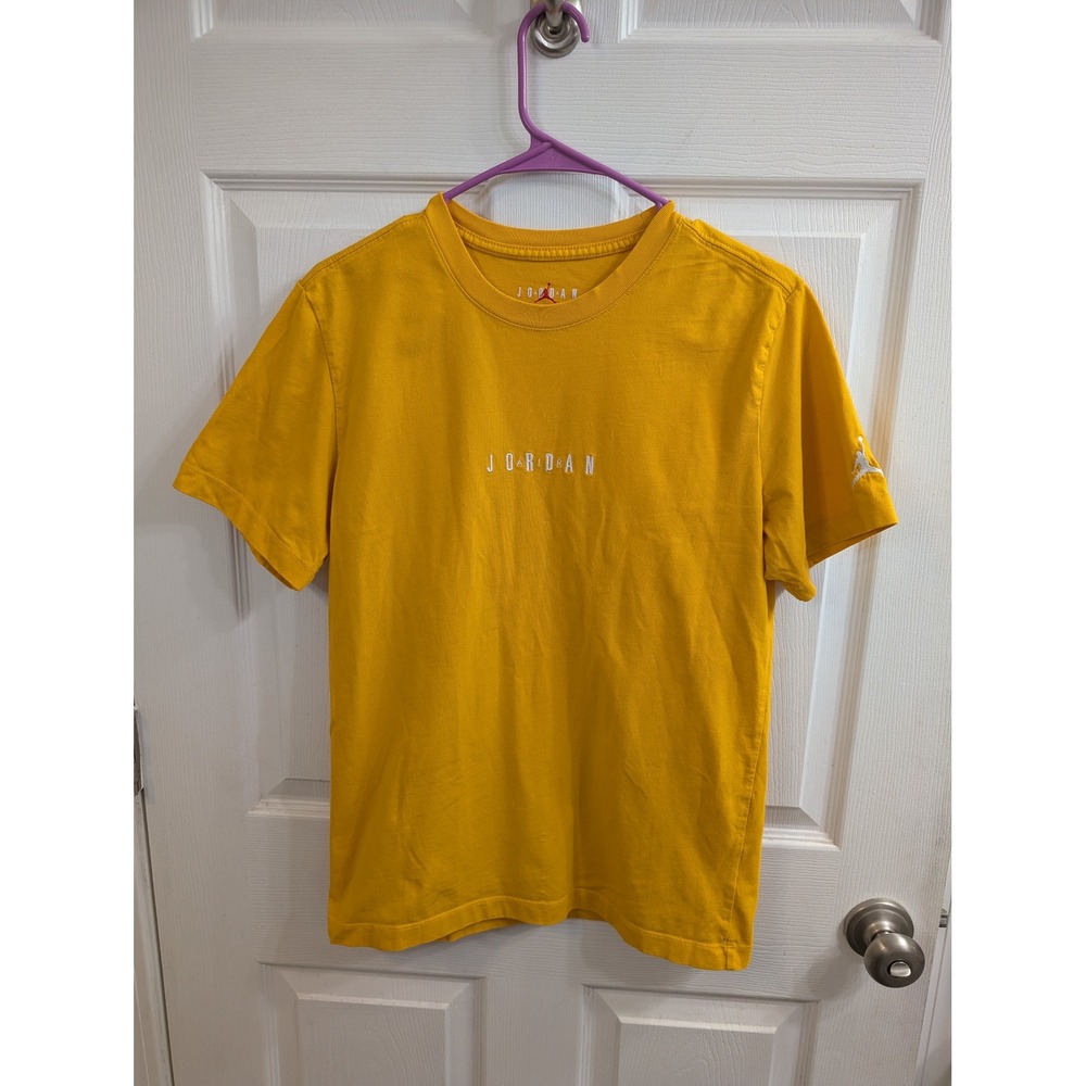 Nike Jordan Mens Wordmark‎ Small Yellow Short Sleeve Embroidered Tee - Size S